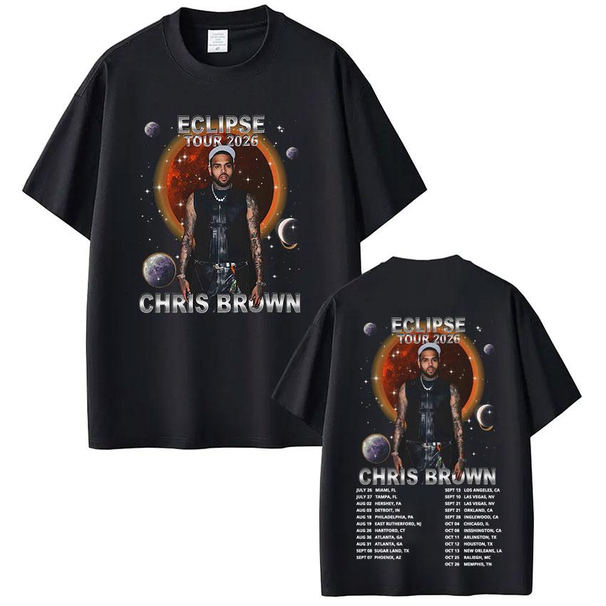 

Rapper Chris Brown Eclipse Tour 2026 Concert T-shirt Fan gifts Men Women Fashion Hip Hop TShirt Cotton Casual Oversized T-shirts 5XL різнокольоровий
