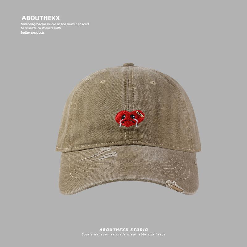 Hat Female Cartoon Embroidery Washed Cap Student Couple Versatile Baseball Cap Outdoor Casual Sun Hat