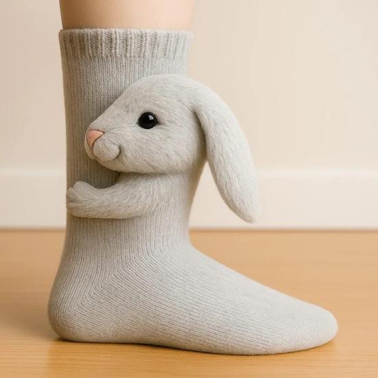 3D Animal Knitted Socks Warm Cute Crew Socks Hand Crocheted Animal Doll Floor Socks Holiday Birthday Gift for Women Girls