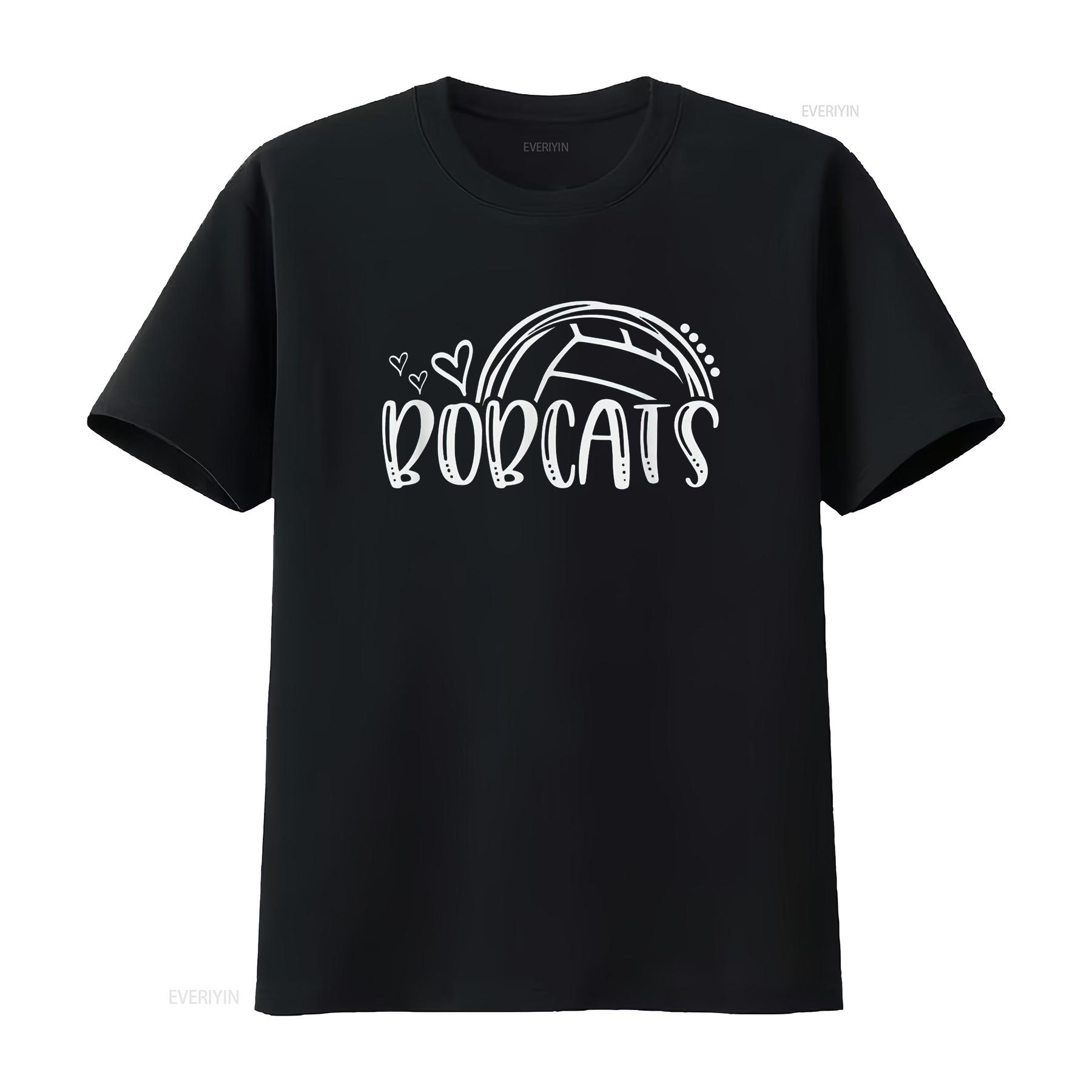 

Womens Volleyball Bobcat School Sports Fan Team Spirit T Shirt Black 2XL vintage Washed designer clothes Breathable Soft 4XL
