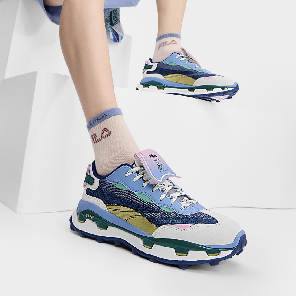 Fila KM2 PO Paris Colorway Retro Nostalgic Pioneer Trendy Lifestyle Durable Low-Top Casual Shoes Men Casual Shoes Blue White Gray F12M433109FBW