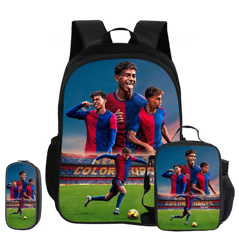 M-Mbappe 3-delige Set Dagelijkse Pakket Draagzak Potloodzakjes Schooltas Voetbalster Rugzak kind Mochila Sportrugzak Kinderen Cadeau