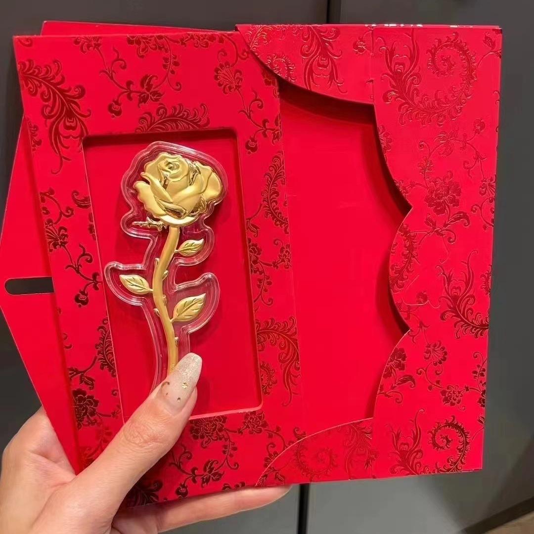 999 Pure Gold Rose Flower 0.2g - New Gift for Girlfriend, Perfect for Festivals & Special Occasions Gold Foil Version