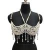 Fasjonabel Bralette med Falske Perler og Dusker, Kroppskjede for Kvinners Strandklær, Perlebesatt Kroppssmykke Sele Bustier BH-topp