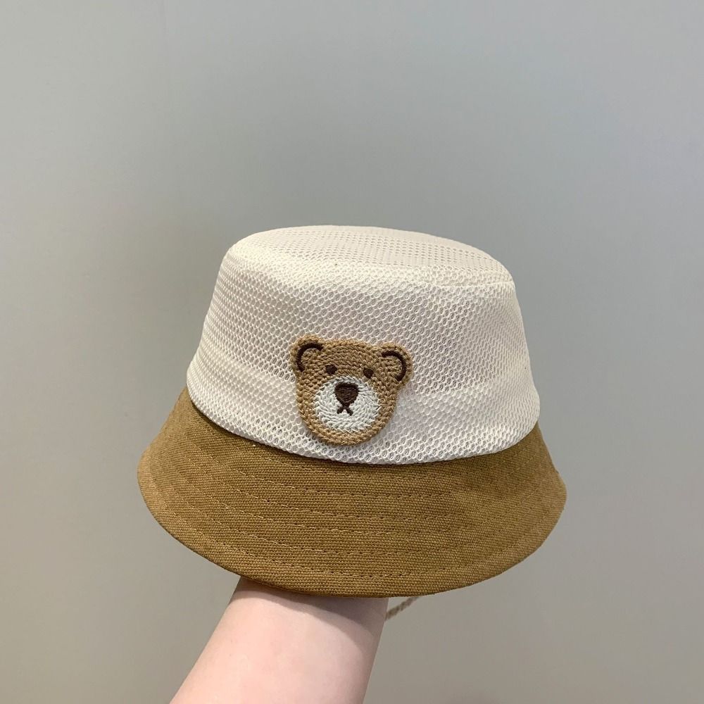 Cartoon Bear Fisherman Cap Mesh Kids Bucket Hat Cute Baby Sun Hat  Boy