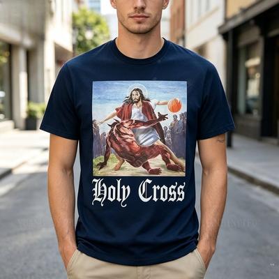 Funny Jesus Basketball Meme TShirt Holy Cross Graphic Tee Religious Humor Apparel 100Cotton For Unisex And Unisex