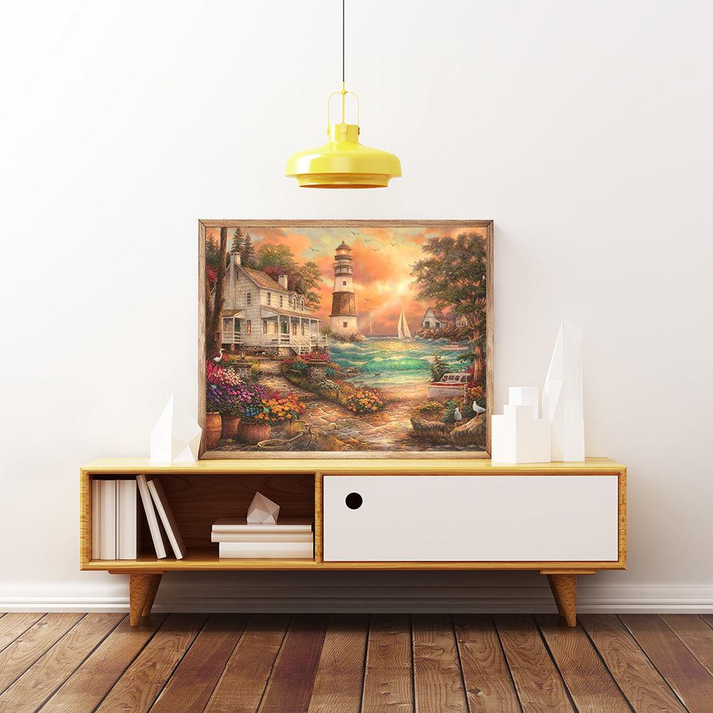 5D DIY Diamantmalerei Haus Landschaft Voll Platz Rund Stickerei Mosaik Baum Szenerie Heimdekoration