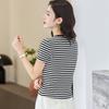 Modal Cotton Women's Striped Short-Sleeve Summer T-shirt 2025 Mom's Casual Elastic Blouse