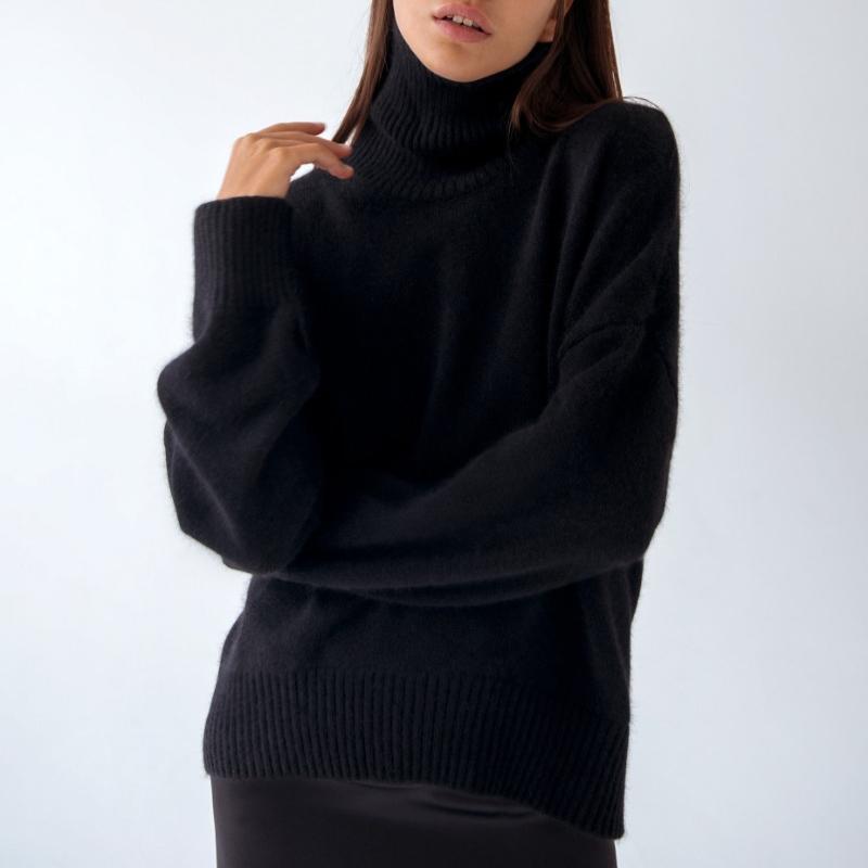 Nuovo Pullover Casual a Manica Lunga in Maglia Liscia Autunno Donna Inverno Spesso Morbido Collo Alto Pullover Maglioni Donna Moda Maglieria Morbida Jumper 24913