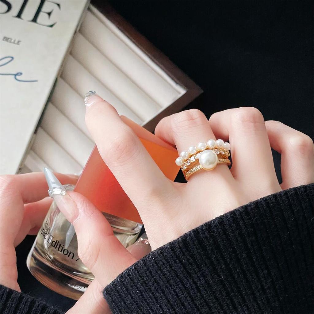French Elegant Personality Fashion Multi-Level Niche Design Open Ring High-End Luxury Retro Ring