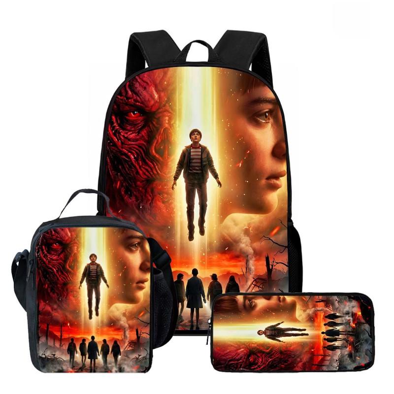 Kids Cartoon Printed Backpack Set Elementary School Bookbag Lunch Bag Pencil Case 3-Piece Bundle With Ergonomic Support