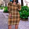 Women Plus Size V Neck Long Sleeve Printed Fitted Straight Midi Dress
