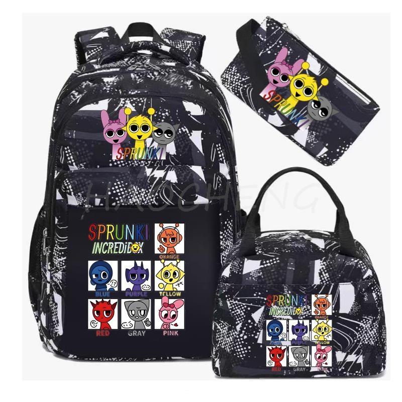 Backpack Sprunki Print 3 Pcs/set With Pencil Case Lunch Bags Kids Anime School Bags Boys Girls Teens Bagpacks