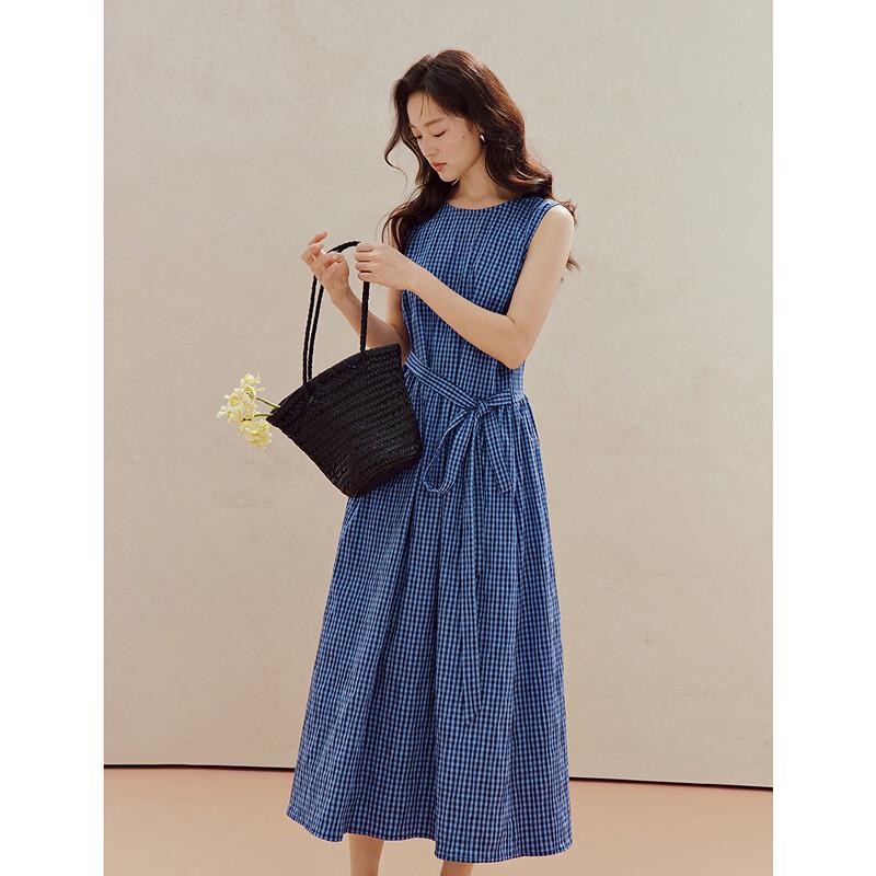 INMAN Retro Plaid Belted Sleeveless Dress