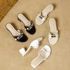 Summer Soft-soled H Slippers Beach Mid-heeled Sandals Small Gold Buckle Open-toe Slippers Women's Casual One-word Drag