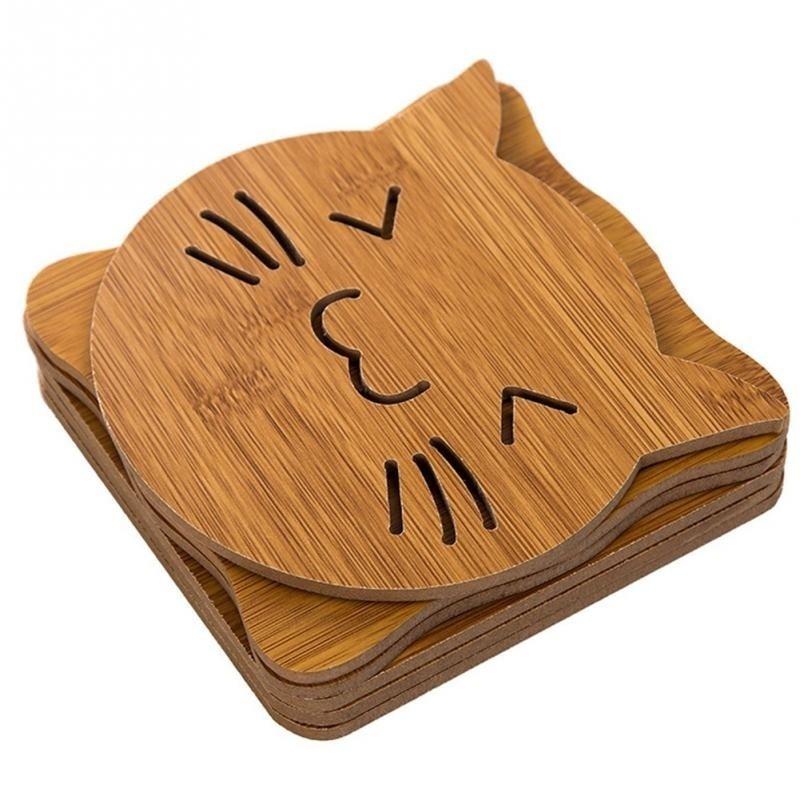 1Pc Coaster Pinwheel Large Fish Bone Durable Cat Lovely Cartoon Kitchen Table Protecting Wood Cup In