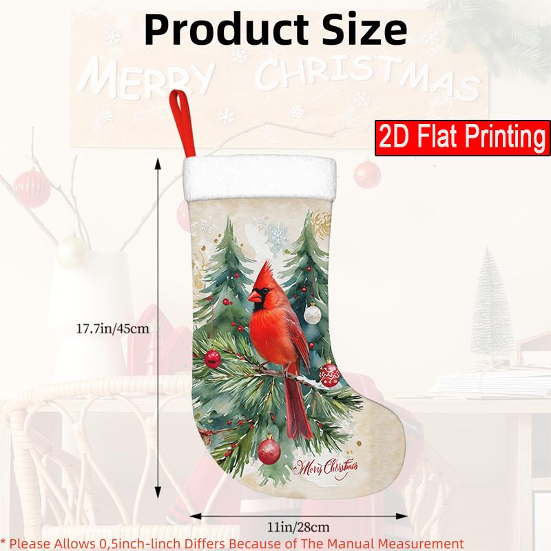 Christmas Decoration Fireplace Hanging Stocking 1pc Winter Cardinal Christmas Decoration-Christmas Stocking Holiday Part