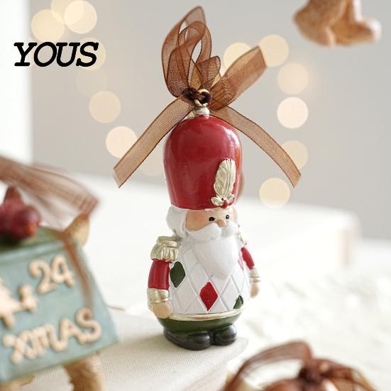 Seasonal Branch Decorations Christmas Resin Animal Ornament, Vintage Hanging Decor with Ribbon, Cute Bow Souvenirs Dog Santa Bear Patterns Xmas