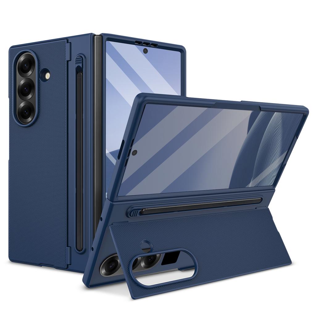Fold 7 Phone Case with Touch Pen, Hard PC Back Cover Kickstand Phone Cover for Galaxy Z Fold 7/6 with Screen Glass Film