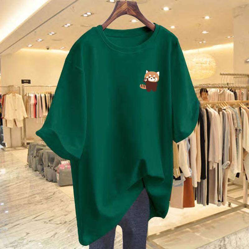 2025 Women's Summer Loose Fit Letter Print Round Neck Mid-Length T-Shirt