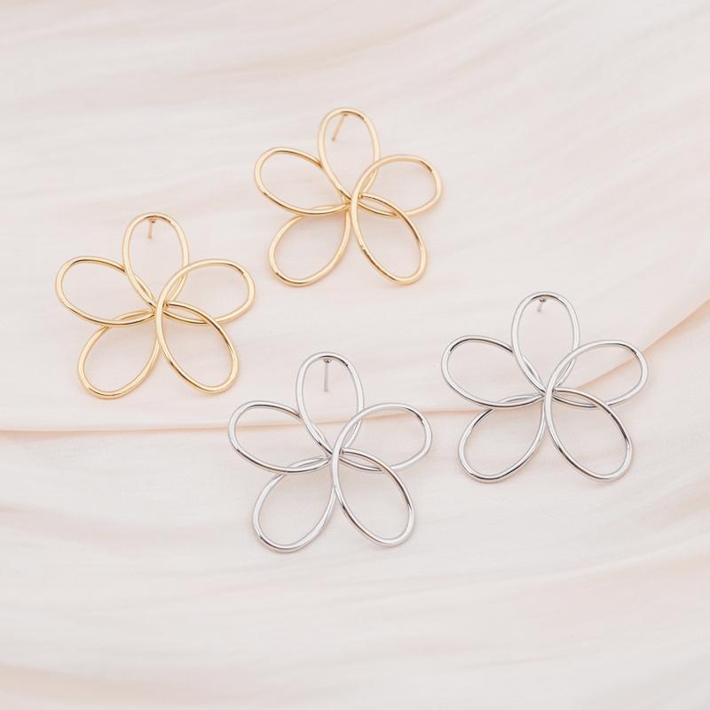 Retro Stora Blomster Hängande Örhängen för Kvinnor Enkla Vridna Metall Ihåliga Blommor Hängande Örhängen Bröllopsfest Trendiga Zirkon Guldiga