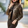 Red Short Soft Leather Jacket for Women Spring Autumn Loose Fit Casual Coat Petite Size