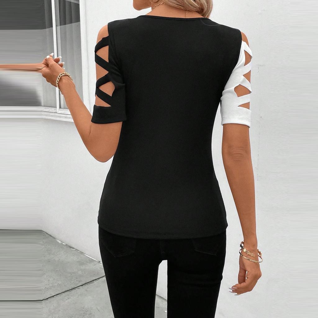 Women's Fashionable, Comfortable And Casual Temperament Lace Short-sleeved T-shirt Top