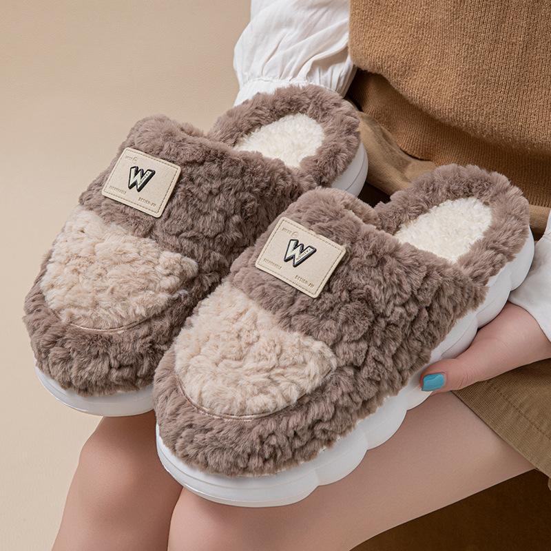 Thick bottom step on shit feeling warm cotton slippers autumn and winter 2025 new indoor home plush cute cotton mop