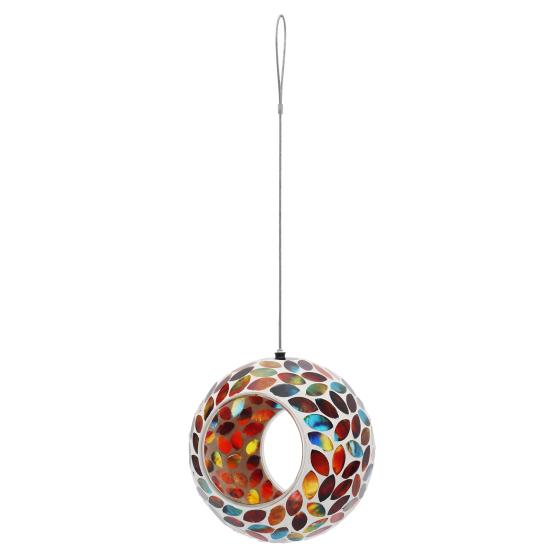 Colorful Glass Bird Feeder Fly Through Round Bird Feeder Outside Hanging Feeder to Attract Wild Birds for Garden Yard Deck Patio Decor