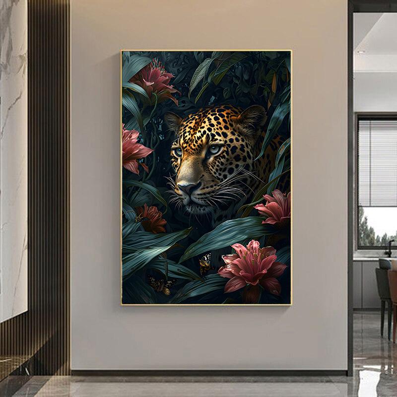 Tropical Animals Fantasy Poster Leopard In Jungle Canvas Painting Wall Prints Picture for Living Room Home Decor