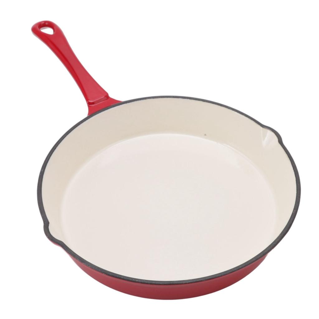 Emaillierte Gusseisenpfanne Einteiliger Langer Griff Rot 25cm Durchmesser Ergonomisches Design Küchenbratpfanne zum Kochen