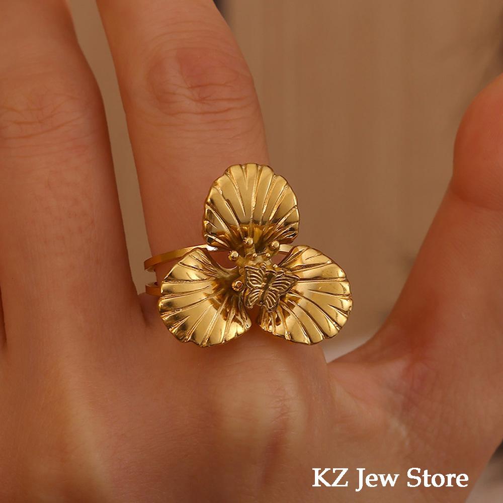 Classic Geometric Irregular Heart Gold Color Rings for Women Stainless Steel Exquisite Double Butterfly Rings Jewelry Party Gift