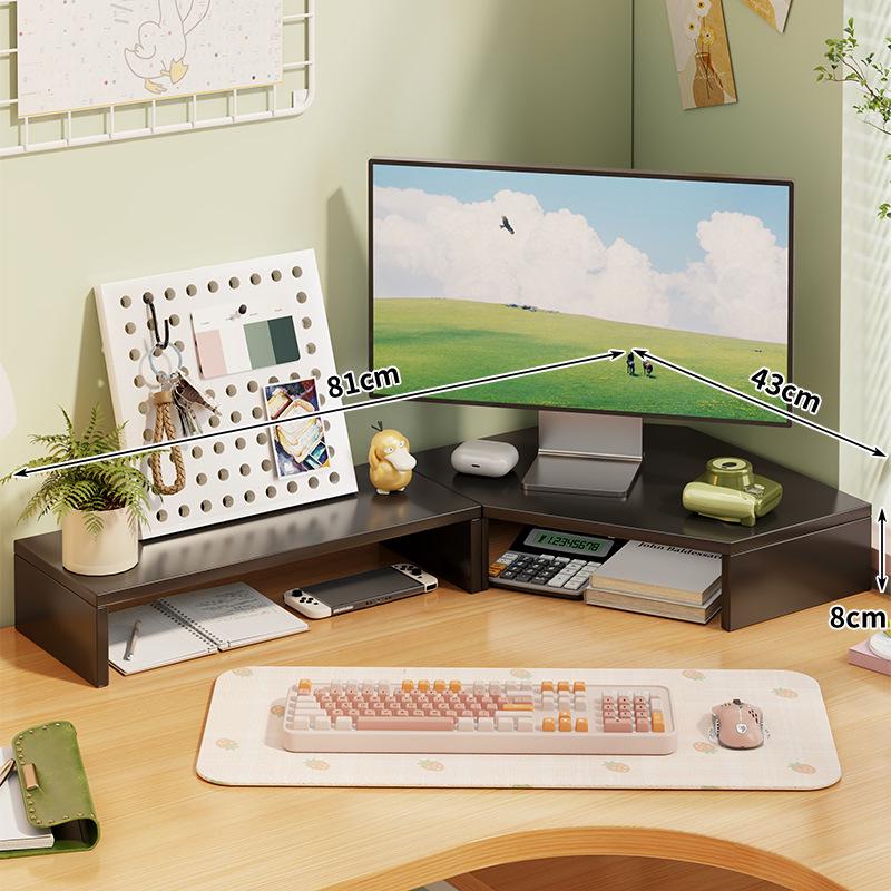 Corner Desktop Monitor Stand with Storage Rack