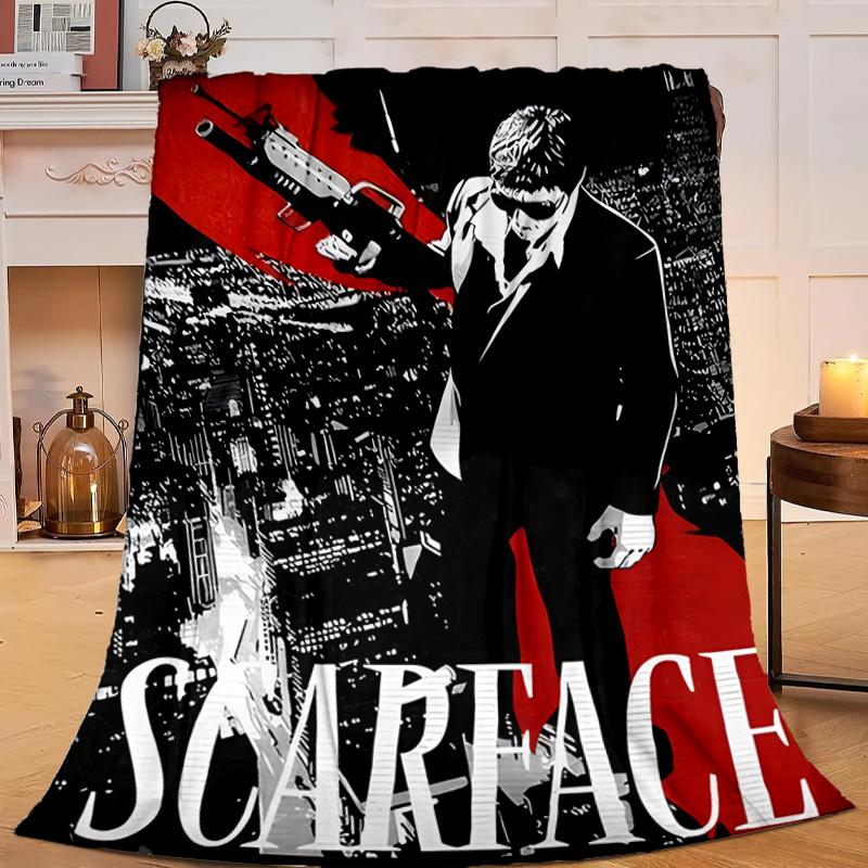 1PC Scarface: Urban Art Flannel Blanket Gift, Suitable for Both Men And Women, Soft Ideal for Beds And Sofa, Birthday Or Christmas Gift