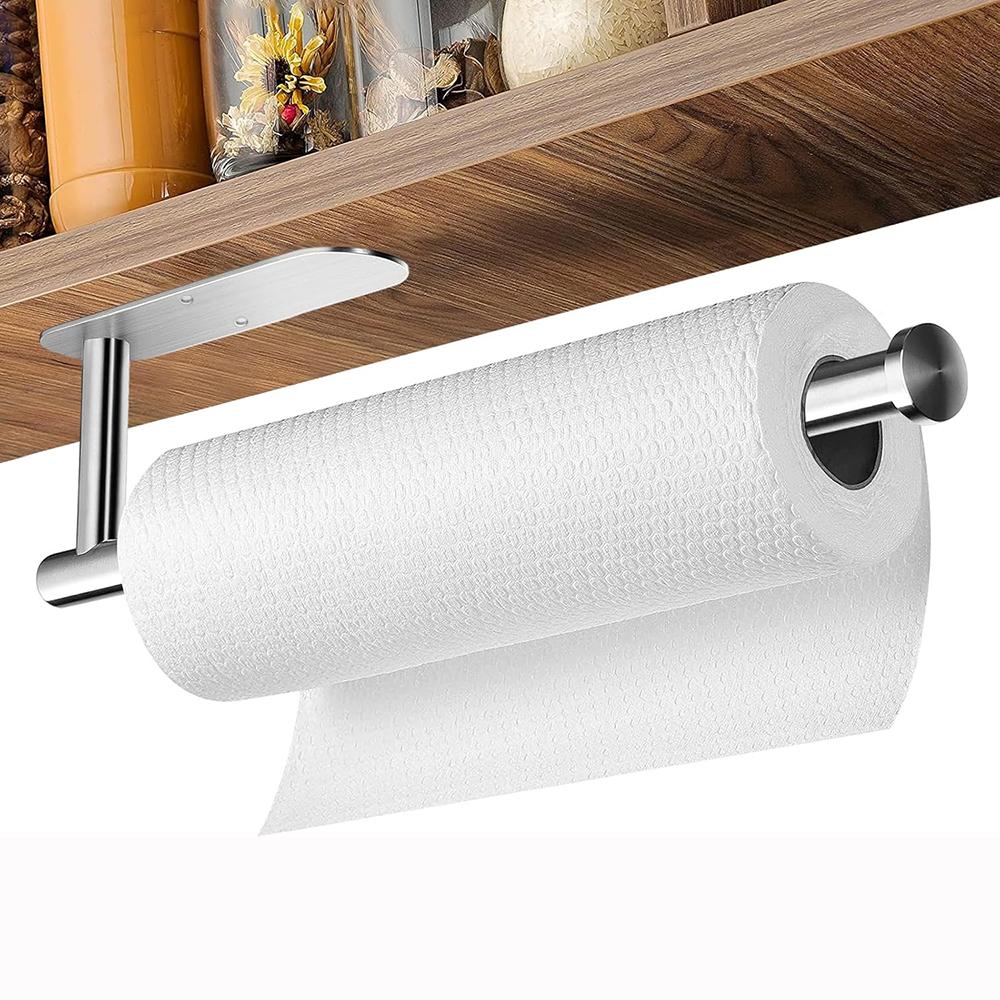 Kitchen Roll Paper Holder Adhesive Stainless Steel Toilet Paper Holder Under Cabinet Paper Roll Holder for Kitchen Storage