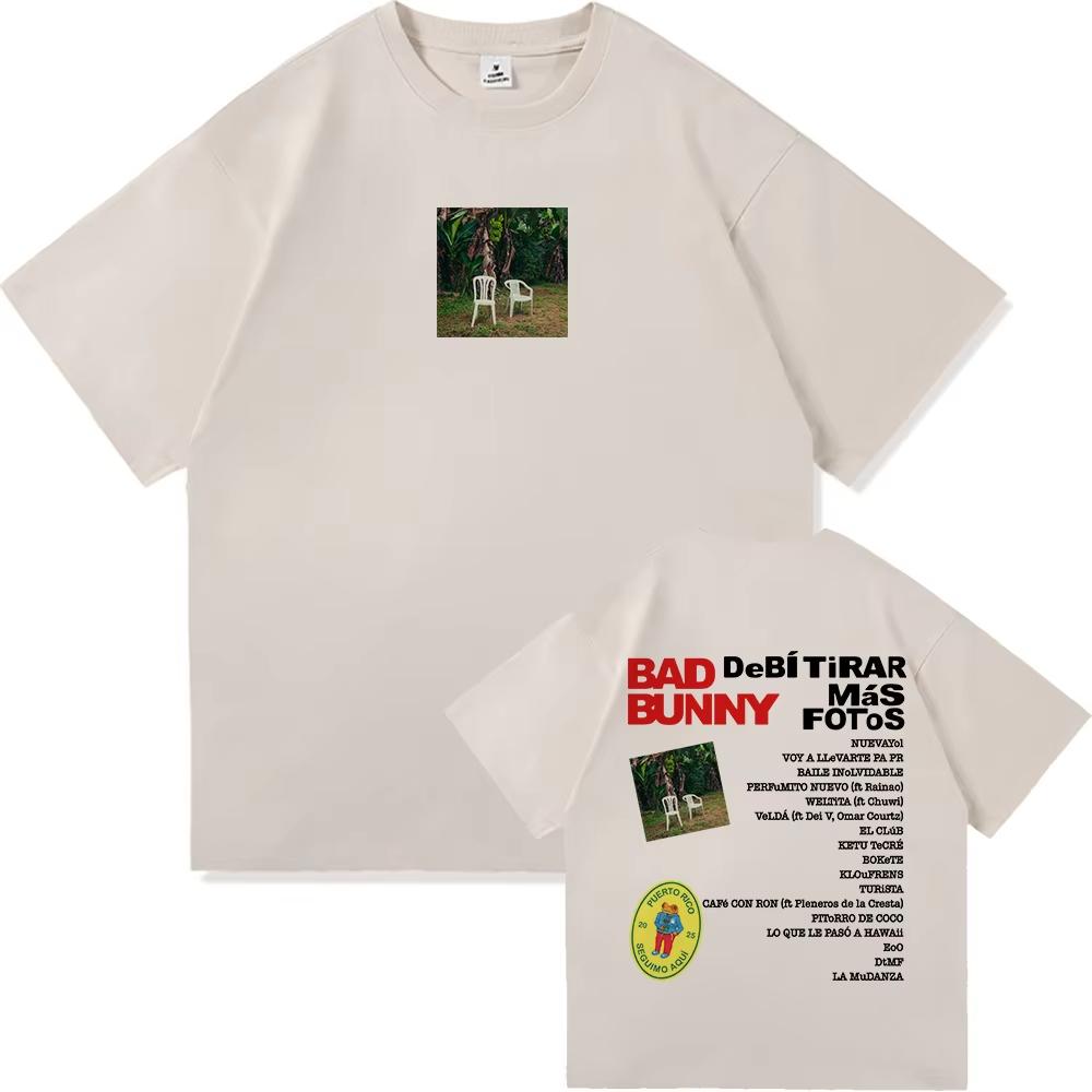 Bad Bunny Deb Tirar Ms Fotos World Tour 20252026 Tshirt Funny Vintage Frog T Shirt Unisex Women High Quality Cotton Tees Shirts