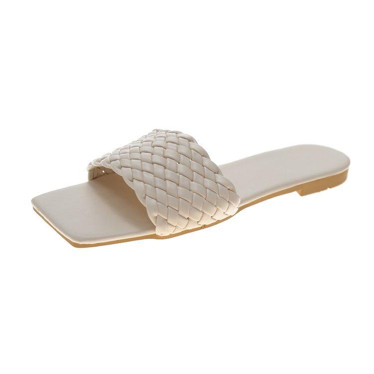 Women's Slippers 2025 Summer Selling Sexy Braided Red Square Toe Flat Flip-Flops Fashion Beach Mules Casual Indoor Home Slippers