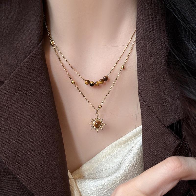 Retro Tiger Eye & Pearl Clavicle Necklace - Autumn/Winter Y2K Style