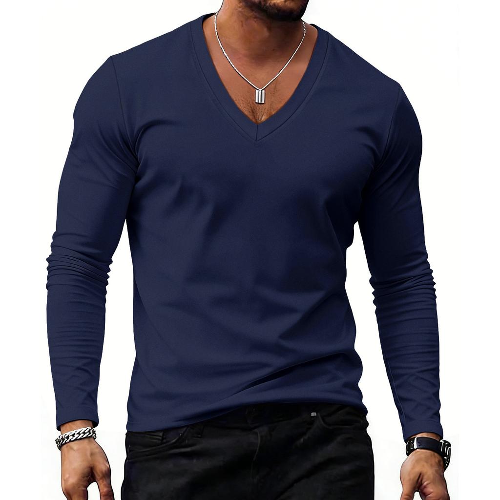 Casual sportief ondershirt voor heren, V-hals top met lange mouwen