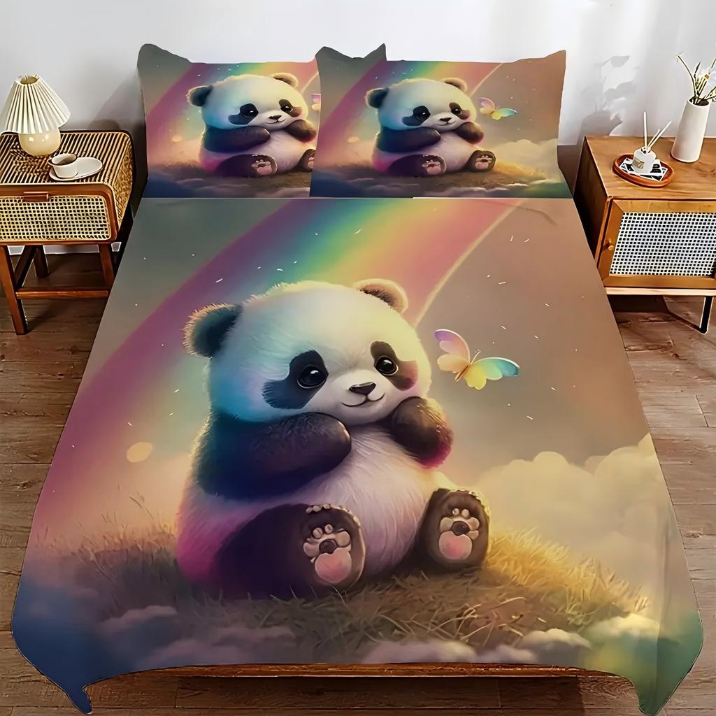 Cartoon Panda pattern 3D Printed Duvet Cover Soft Comfortable Bedding Set Cartoon Cute Wildlife Style Quilt Cover Set Pillowcase