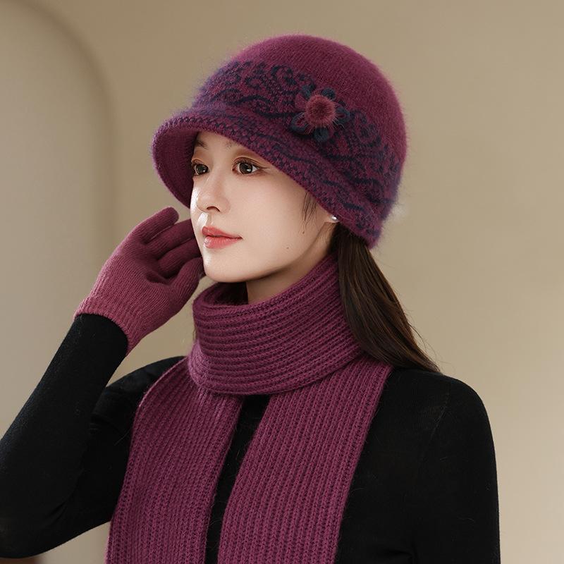 The Elderly Hat Women's Winter Velvet Warm Wool Hat Cold Protection Rabbit Fur Basin Hat