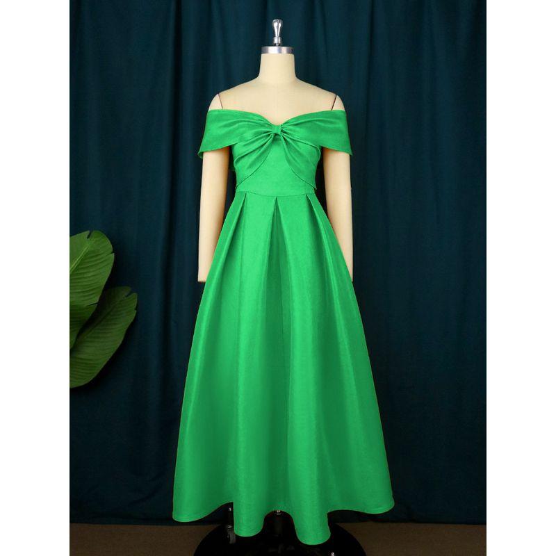 

Fashion Style off-Neck High Waist Slimming A- line Skirt Banquet Dress High Waist Party Dress Green 2XL