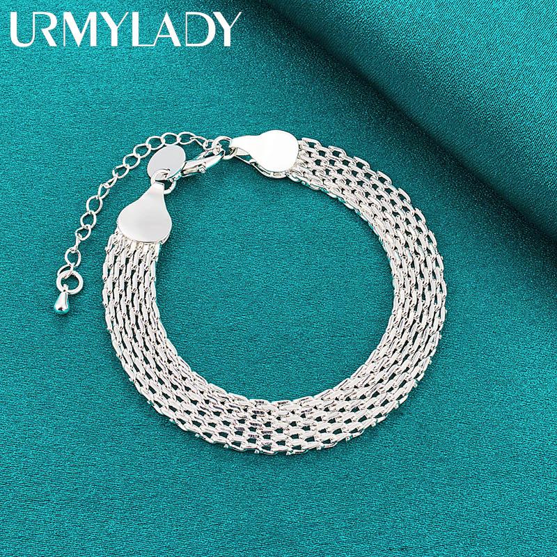 925 Sterling Silver 10mm Weave Chain Tassels Bracelet Fashion Jewelry