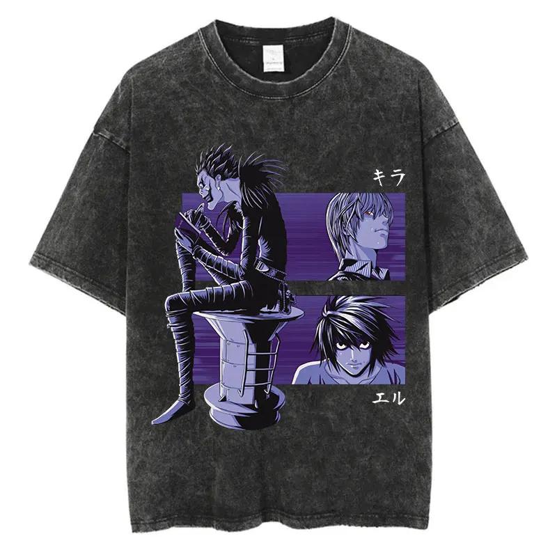 New Arrival Mens Clothe Tee Shirt TShirts Men Tshirt for Men Ropa Hombre Vintage Washed Death Note Anime Graphic Printing