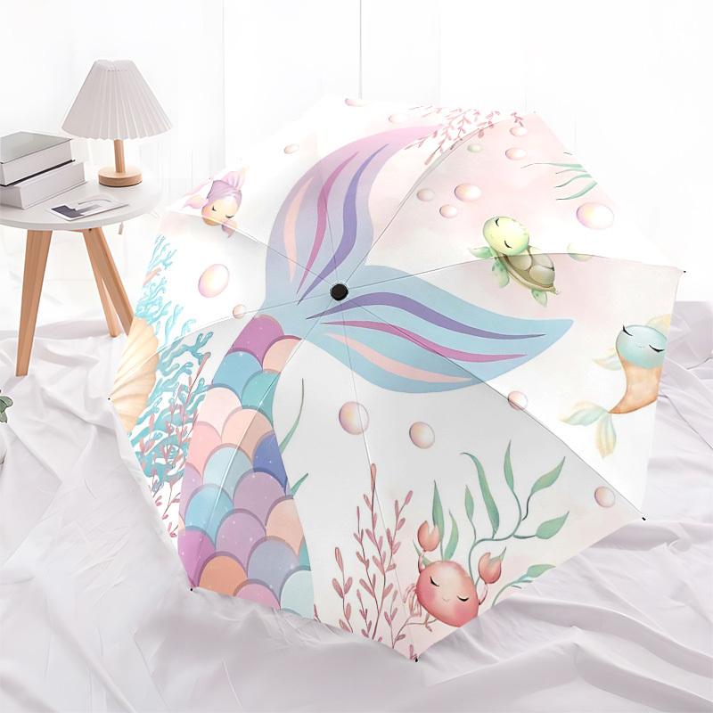 1PC Mermaid Tail Ocean Life Umbrella-8-Rib Reinforced Portable Folding Travel Suitable for All Seasons Outdoor Daily -Z0477