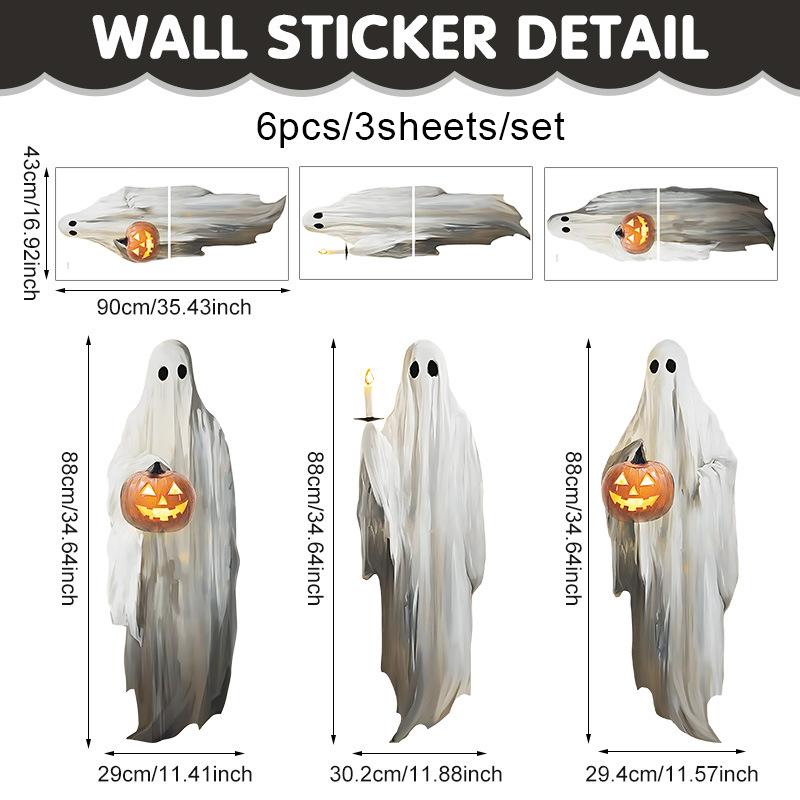 

Large Size, White Ghost Glass Sticker, Window Electrostatic Sticker, Halloween Decorat, Pumpkin Window Sticker, Party Decoration, Electrostatic Type 90*43cm*3pcs