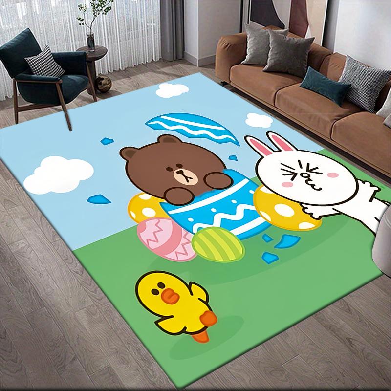 Brown & Cony Allover Square Area Rug, Non-Slip Floor Mat for Living Room, Perfect Gift for LINE FRIENDS Fans