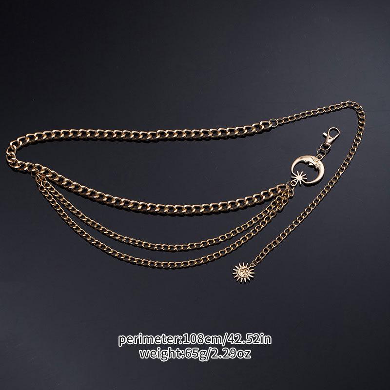 Elegante Catena Vita Multi-Strato con Luna in Metallo per Donna - Accessorio Abito Regolabile