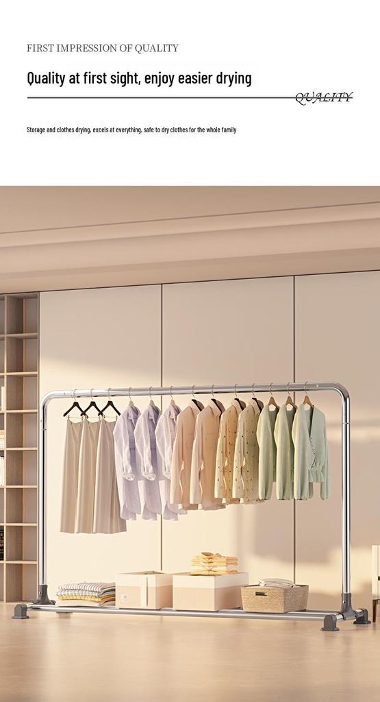 Sturdy Stainless Steel Clothes Drying Rack with Single Rod for Indoors and Outdoors