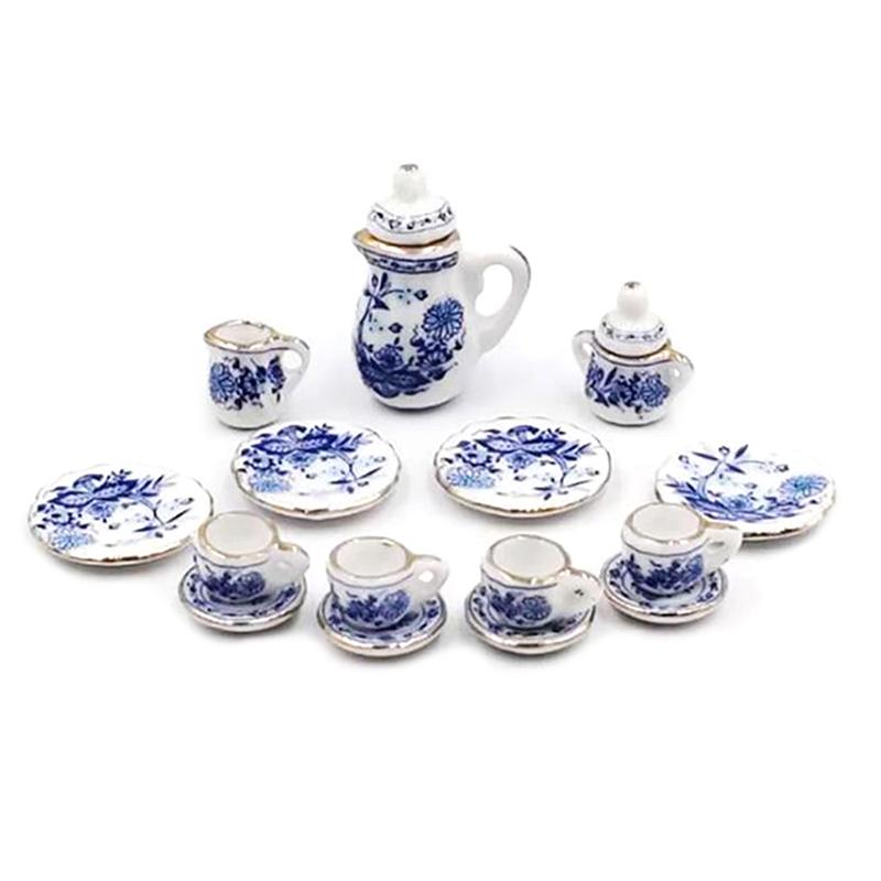 15Pcs Miniature Food And Play Doll House Diy Accessories 1:12 Dollhouse Miniature Tableware Porcelain Ceramic Tea Cup Set